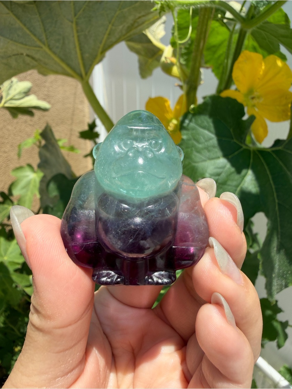 Natural Rainbow Fluorite Gorilla Carving Crystal King Kong Statue Figurine,A618